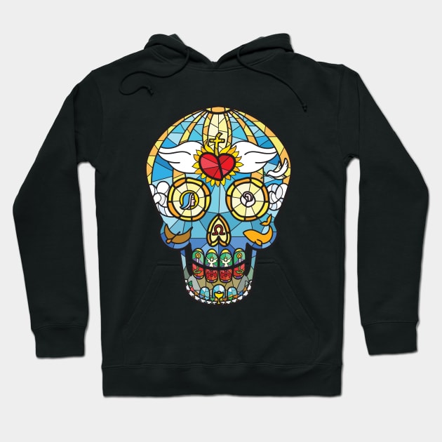 Mexican Calavera Skull in Stained Glass Theme Hoodie by EyeseeMS